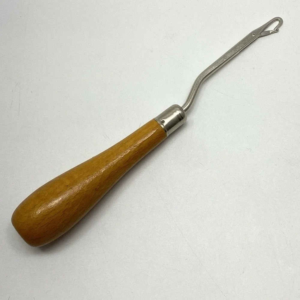 Vintage Latch Hook Rug Carpet Yarn Tool with Wood Handle Stamped Made in England